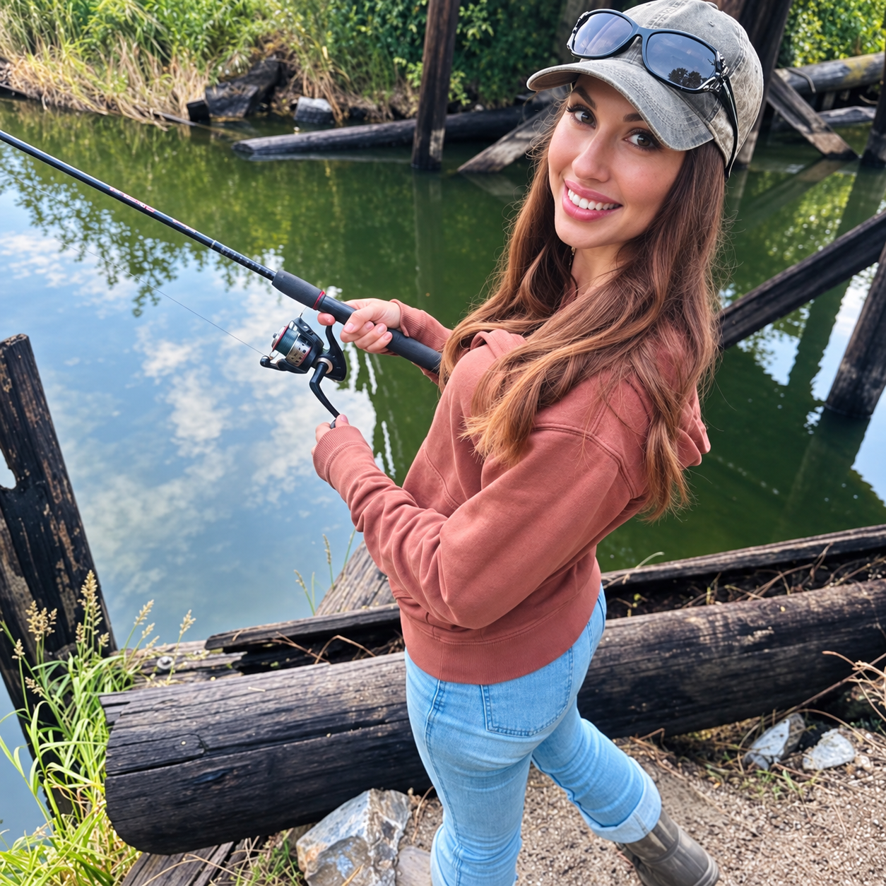 Parker-kai fishing beside the water in North Idaho